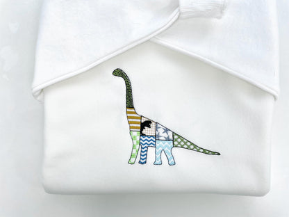 Patchwork Brachiosaurus dinosaur Jurassic animal silhouette patterned outline kids boys machine embroidery designs sizes 5 up to 8 inches