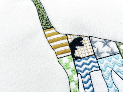 Patchwork Brachiosaurus dinosaur Jurassic animal silhouette patterned outline kids boys machine embroidery designs sizes 5 up to 8 inches