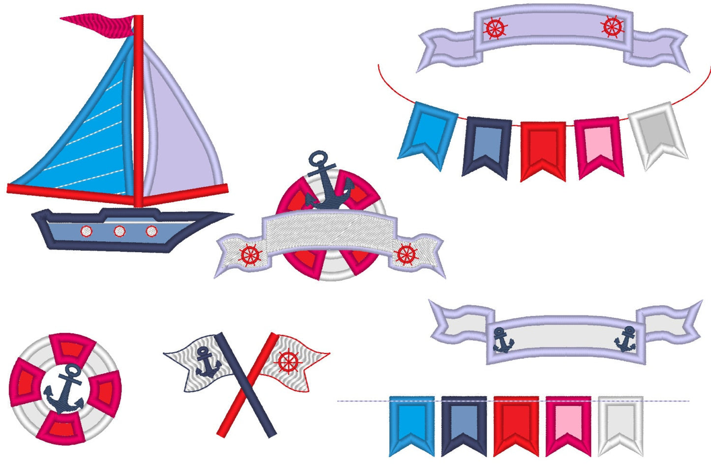 Nautical Seaside Set of 8 designs Machine Embroidery 3" 4" 4.5" 5" 5.5" 6" | PES DST JEF | Artapli