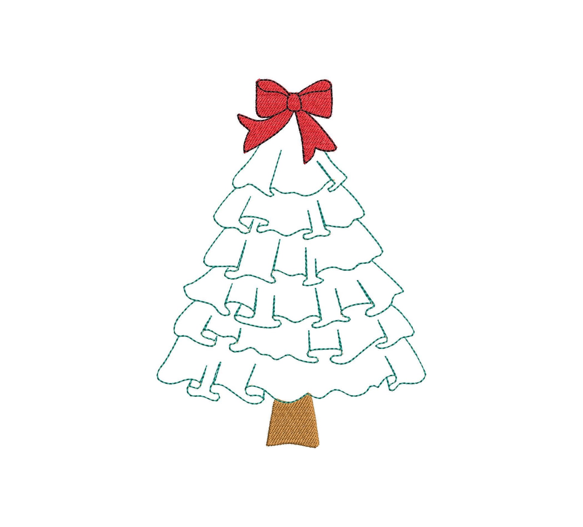 Layered Ruffle Christmas Tree with Bow Applique machine embroidery designs sizes 4 up to 7 inch awesome Pine Tree kids girly design