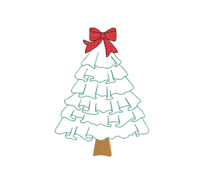 Layered Ruffle Christmas Tree with Bow Applique machine embroidery designs sizes 4 up to 7 inch awesome Pine Tree kids girly design