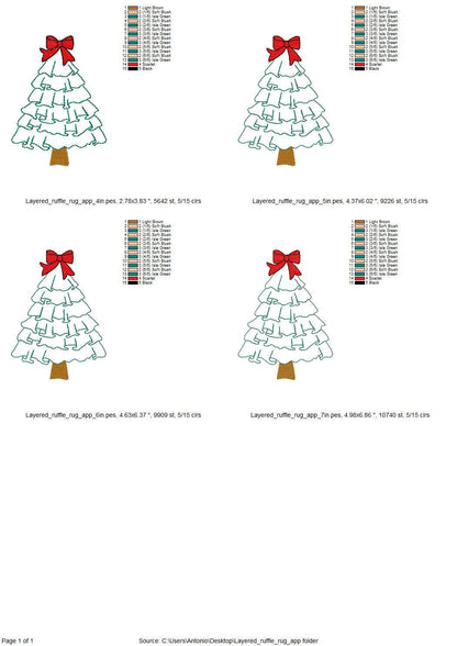 Layered Ruffle Christmas Tree with Bow Applique machine embroidery designs sizes 4 up to 7 inch awesome Pine Tree kids girly design