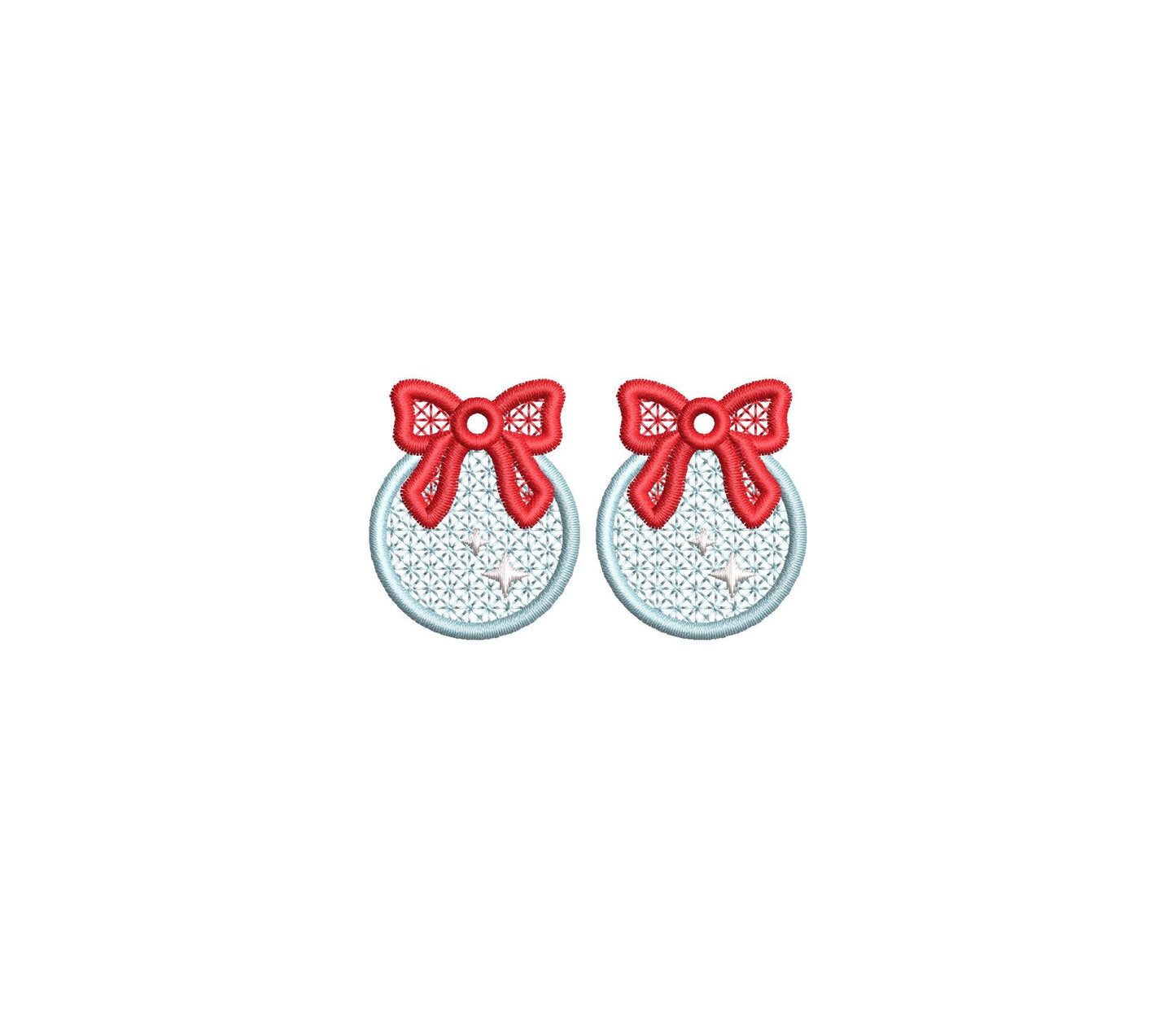Christmas Ornament with Bow Earrings Charm or gift tag FSL freestanding lace machine embroidery designs girls earrings simply in the hoop