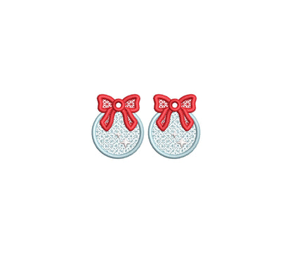Christmas Ornament with Bow Earrings Charm or gift tag FSL freestanding lace machine embroidery designs girls earrings simply in the hoop