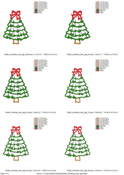 Ruffle Christmas Tree with Bow Applique machine embroidery design