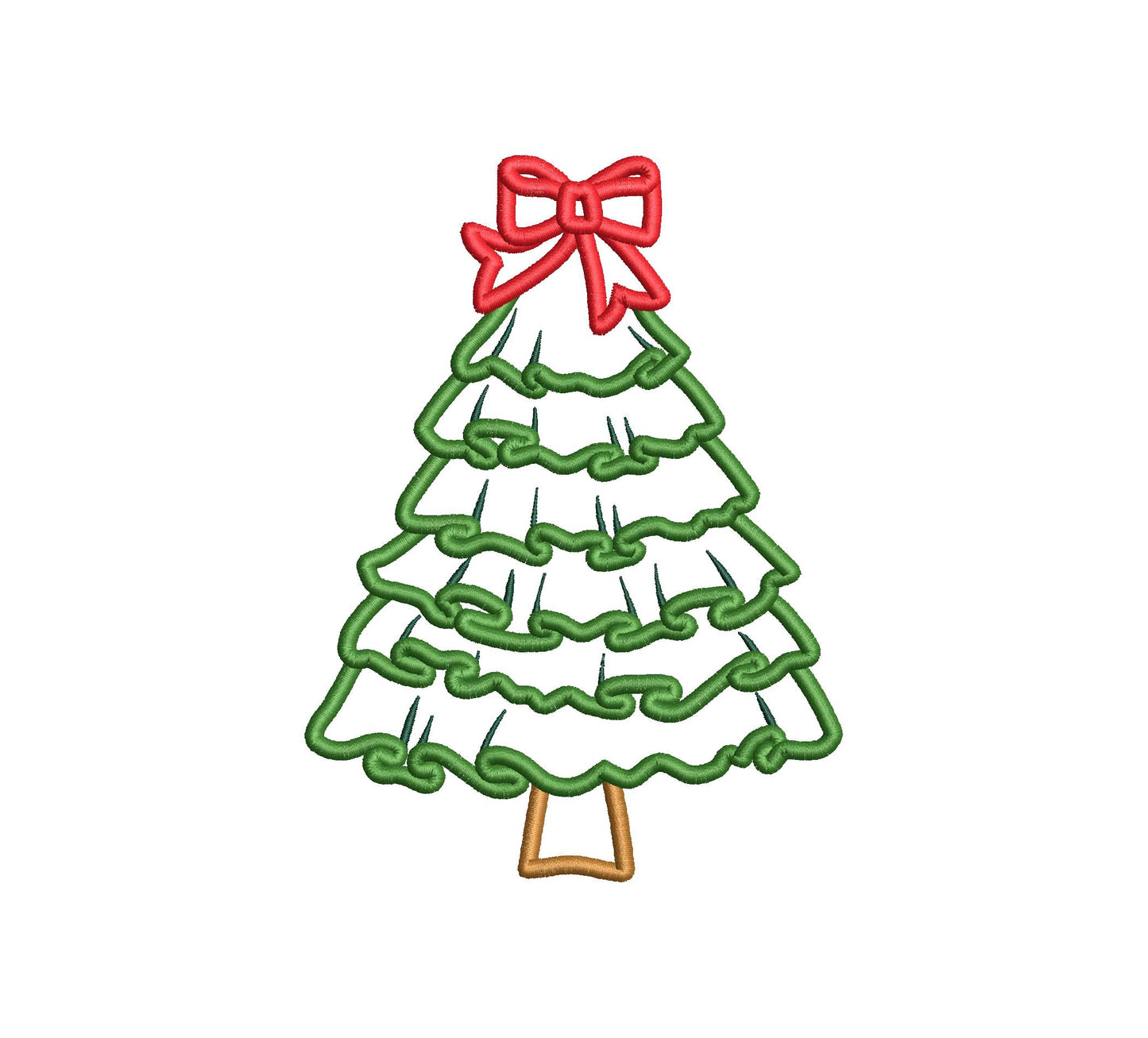 Ruffle Christmas Tree with Bow Applique machine embroidery design