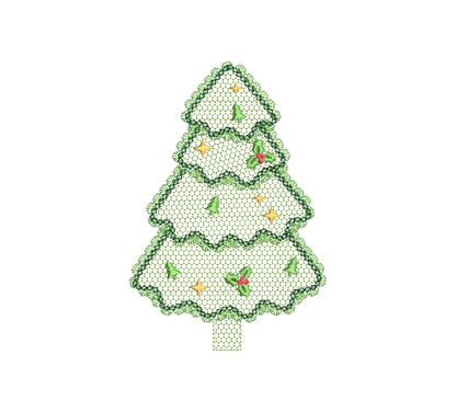 Floral Christmas Tree lace effect and awesome lace edge machine embroidery designs for hoop 5x7 6x10 8x8 sweet home decoration