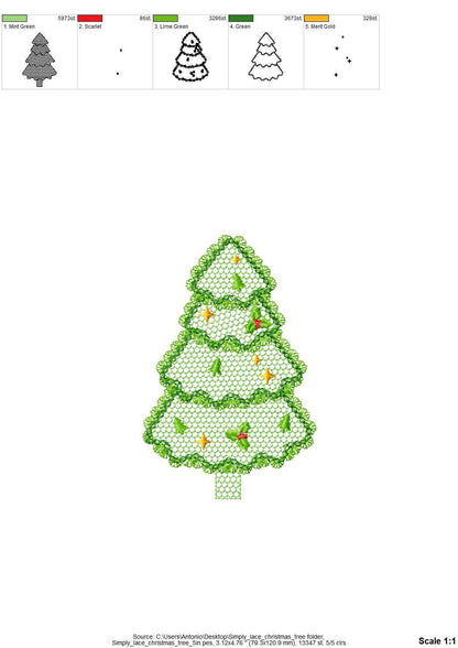 Floral Christmas Tree lace effect and awesome lace edge machine embroidery designs for hoop 5x7 6x10 8x8 sweet home decoration