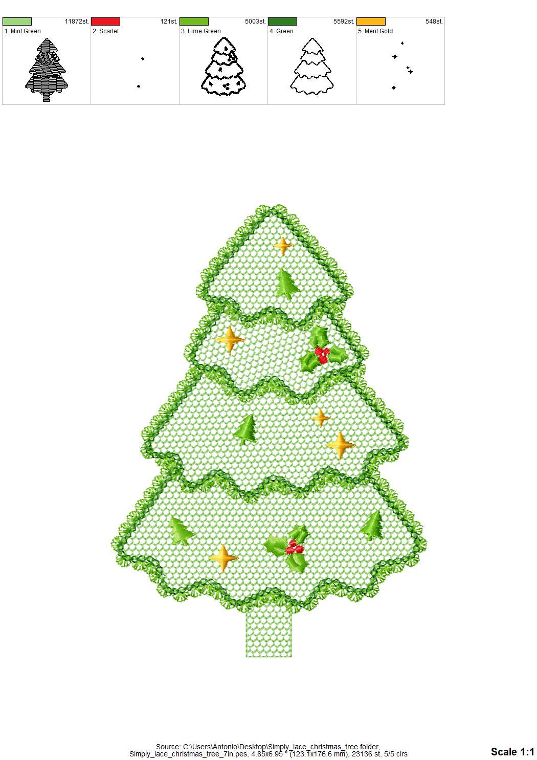 Floral Christmas Tree lace effect and awesome lace edge machine embroidery designs for hoop 5x7 6x10 8x8 sweet home decoration