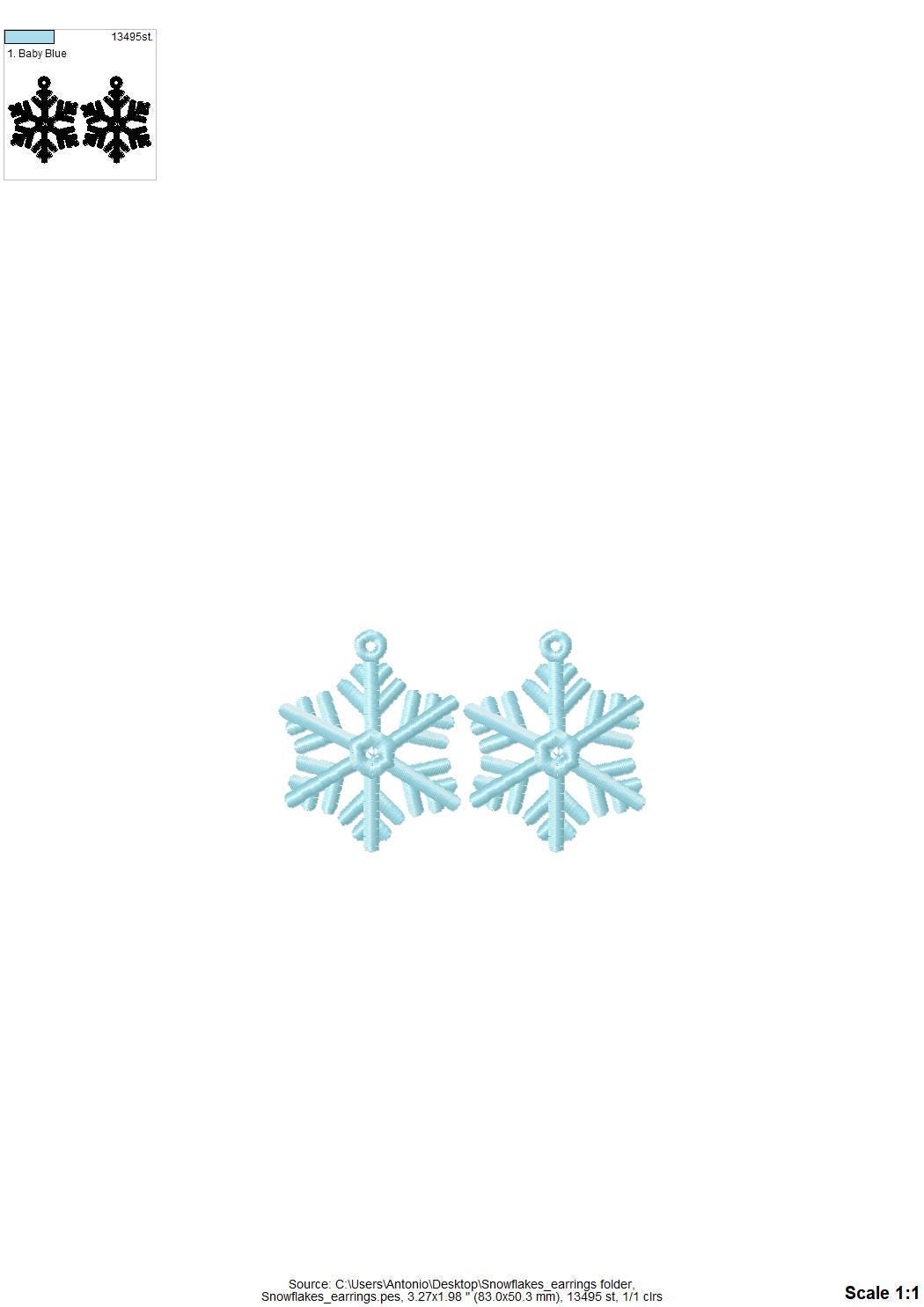 Snowflake charm earrings FSL freestanding lace Christmas machine embroidery designs kids girls Snow earrings size 2 inch simply in the hoop
