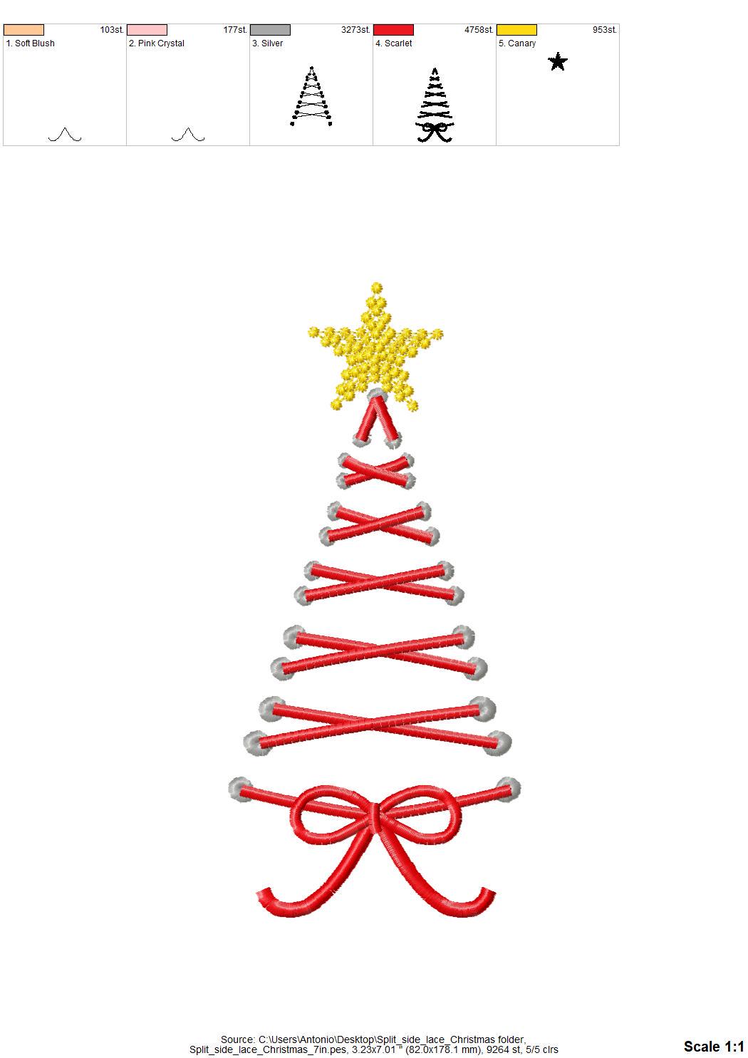 Christmas Lace split side seam cutout girly side bow machine embroidery designs kids girls t-shirt sweatshirt embroidery multiple sizes