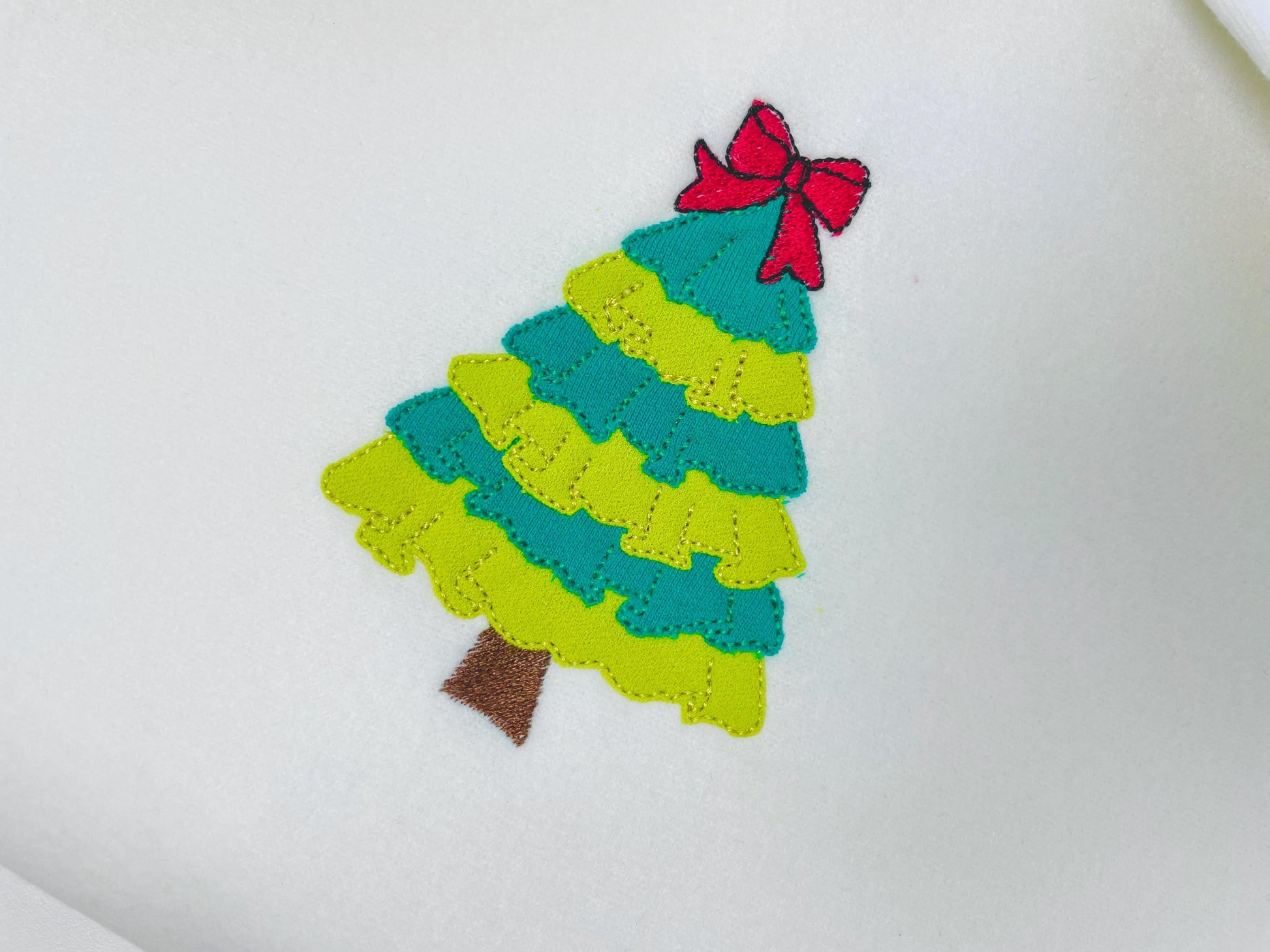 Layered Ruffle Christmas Tree with Bow Applique machine embroidery designs sizes 4 up to 7 inch awesome Pine Tree kids girly design