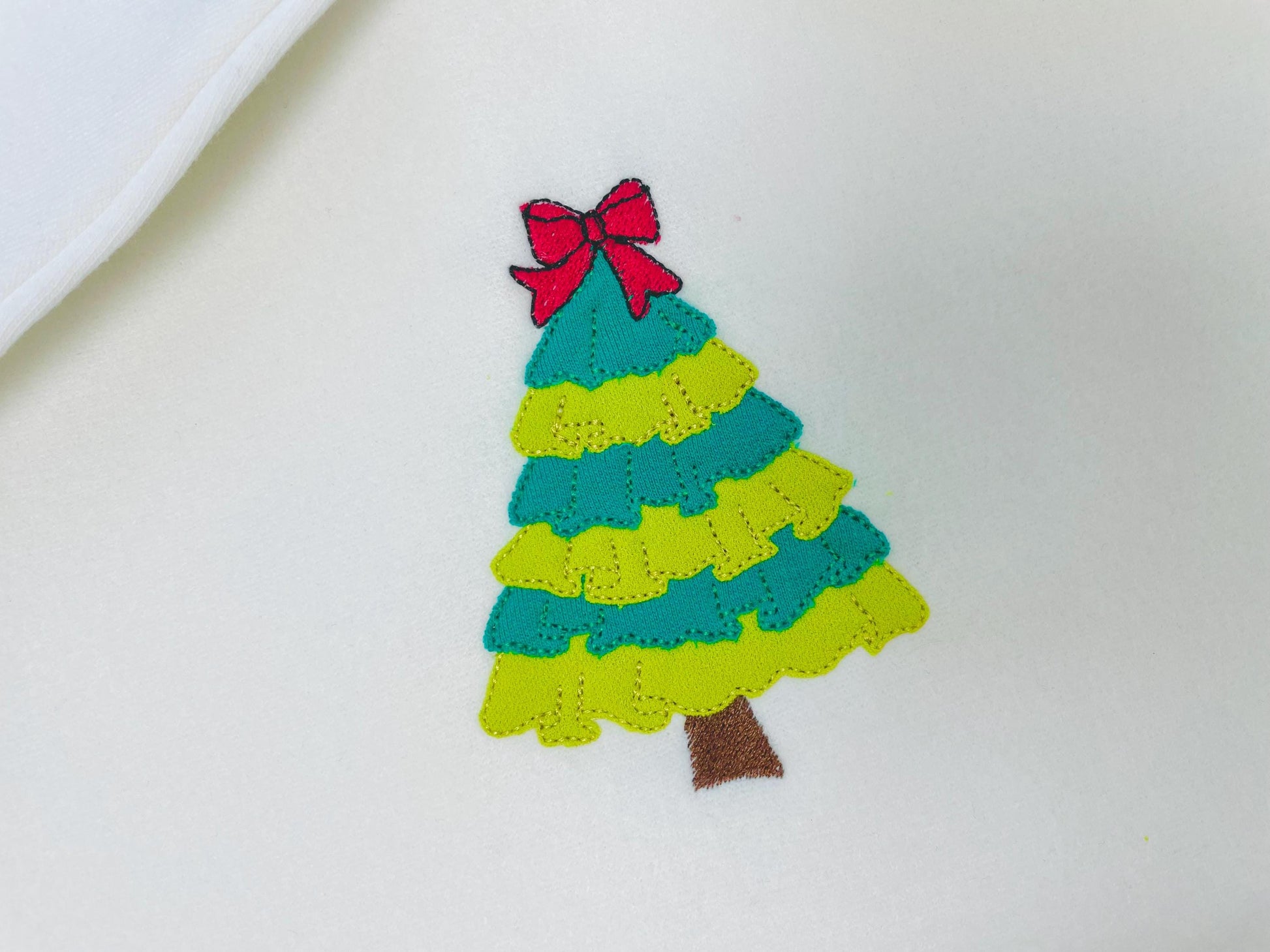 Layered Ruffle Christmas Tree with Bow Applique machine embroidery designs sizes 4 up to 7 inch awesome Pine Tree kids girly design