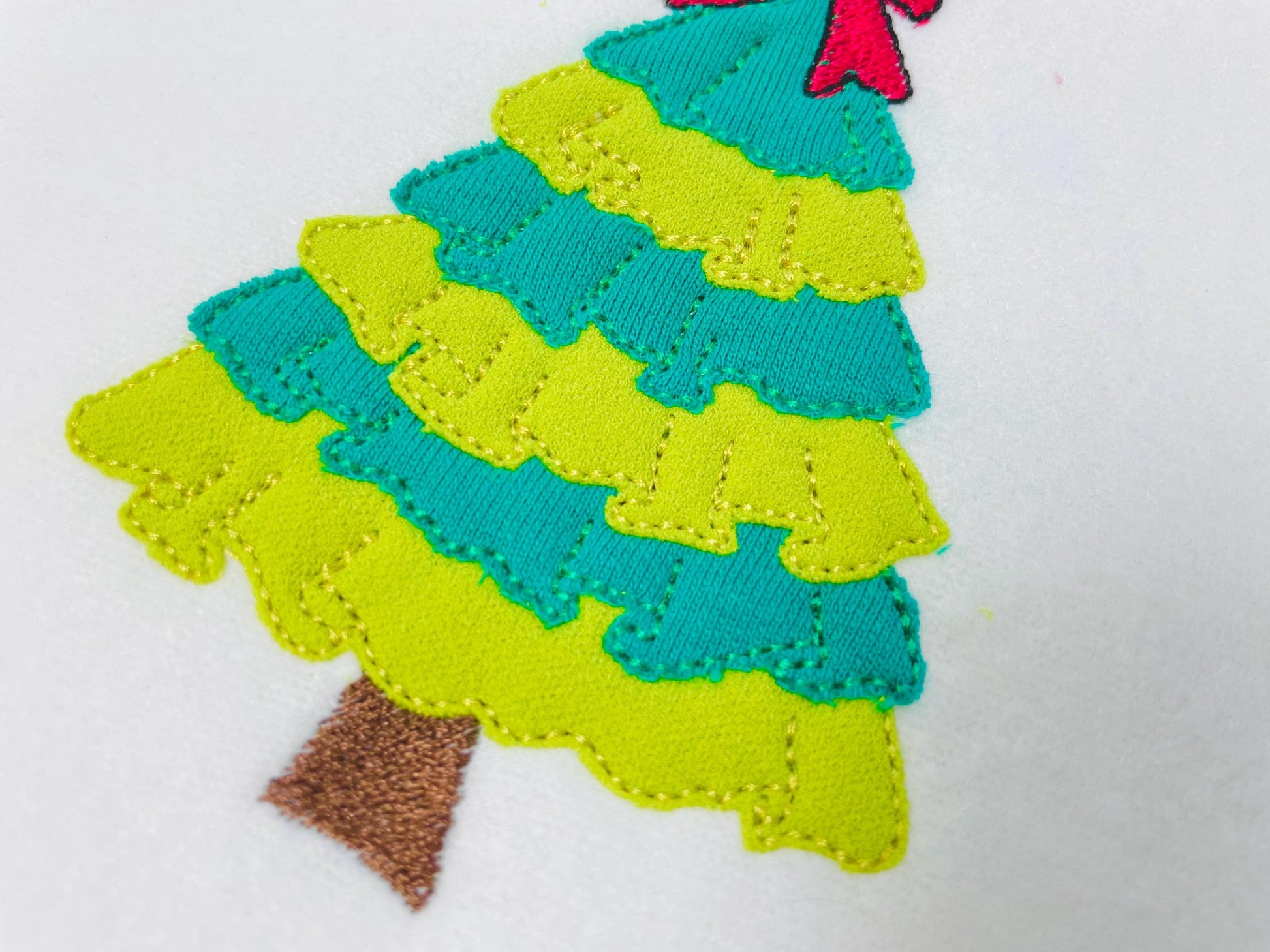 Layered Ruffle Christmas Tree with Bow Applique machine embroidery designs sizes 4 up to 7 inch awesome Pine Tree kids girly design