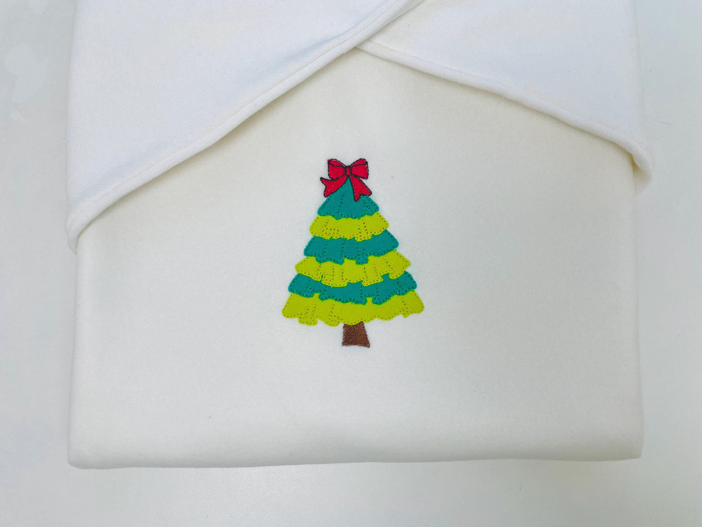 Layered Ruffle Christmas Tree with Bow Applique machine embroidery designs sizes 4 up to 7 inch awesome Pine Tree kids girly design