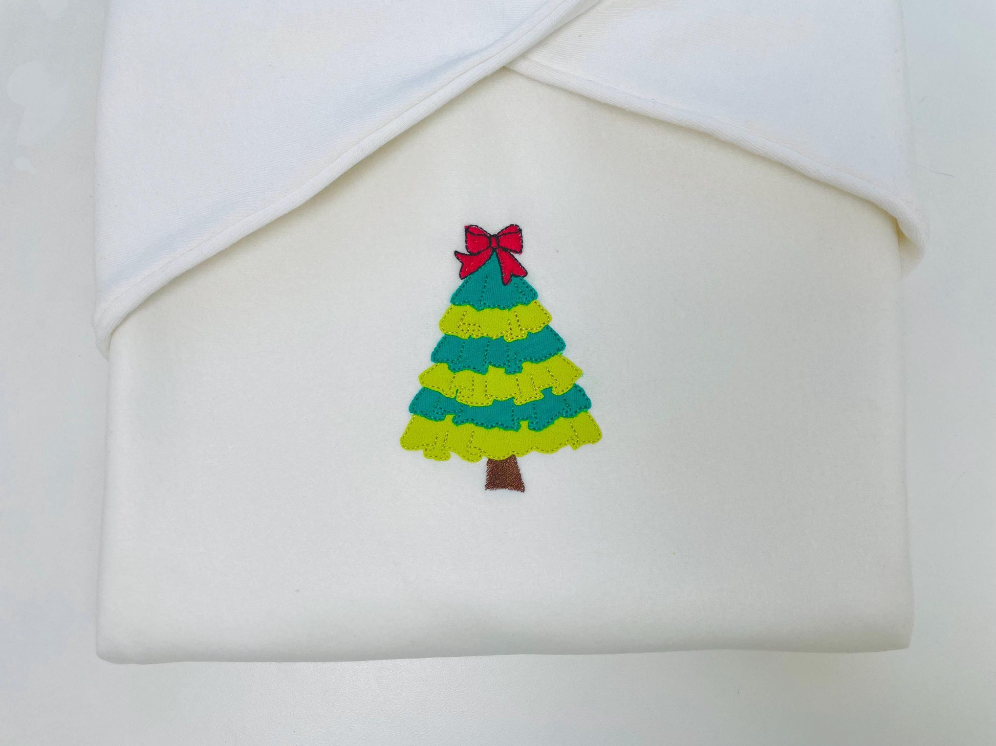 Layered Ruffle Christmas Tree with Bow Applique machine embroidery designs sizes 4 up to 7 inch awesome Pine Tree kids girly design