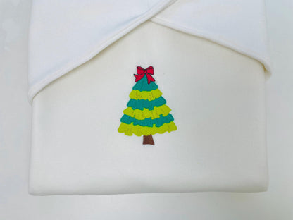 Layered Ruffle Christmas Tree with Bow Applique machine embroidery designs sizes 4 up to 7 inch awesome Pine Tree kids girly design