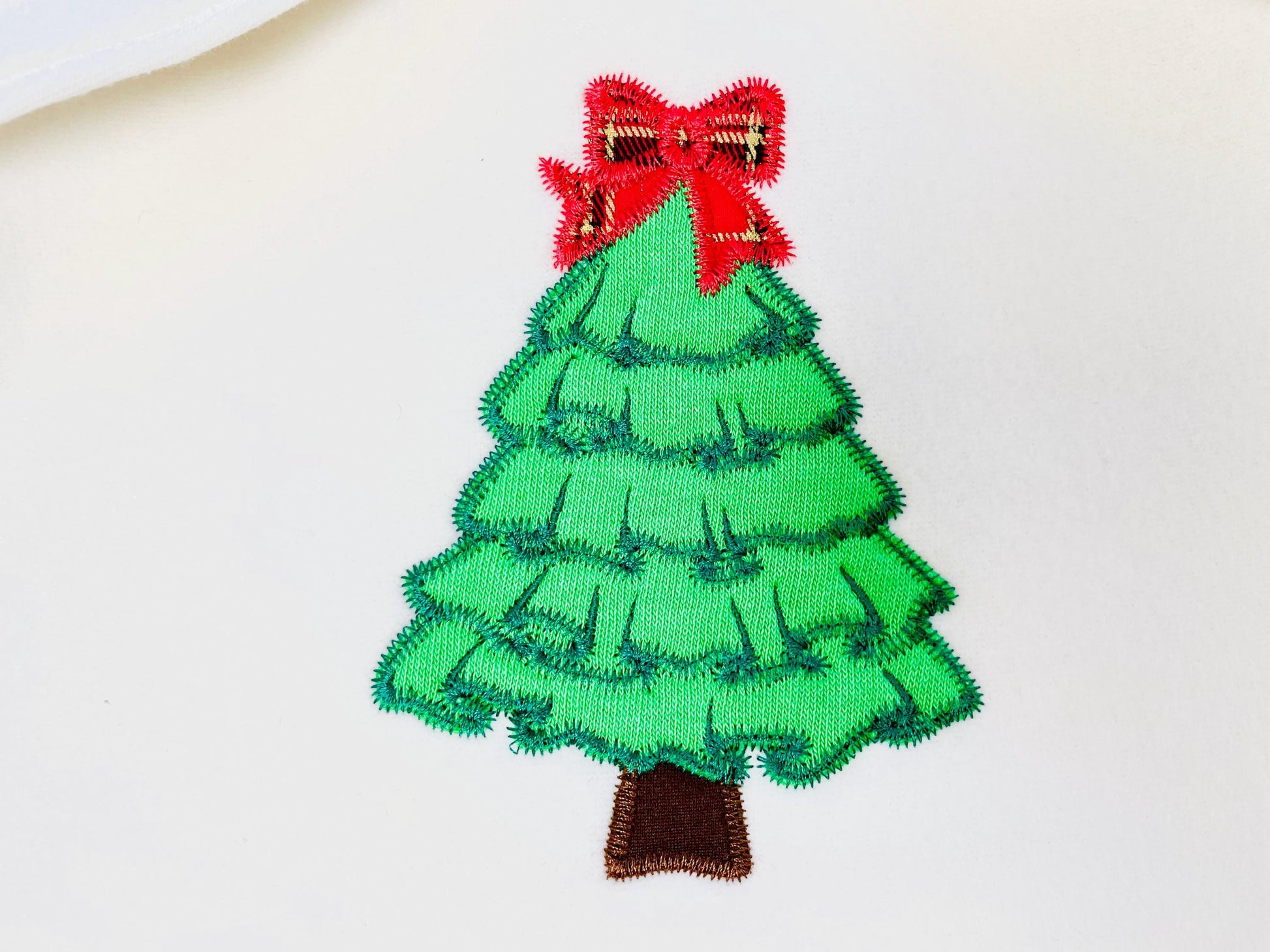 Light Stitch Ruffle Christmas Tree with Bow Applique machine embroidery designs sizes 4 up to 7 inch Festive Pine Tree sweet home design