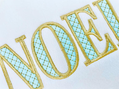 Elegant Font Noel check and outline Block Font Applique Alphabet Monogram machine embroidery designs big sizes 2.9 up to 5.2 inch, BX