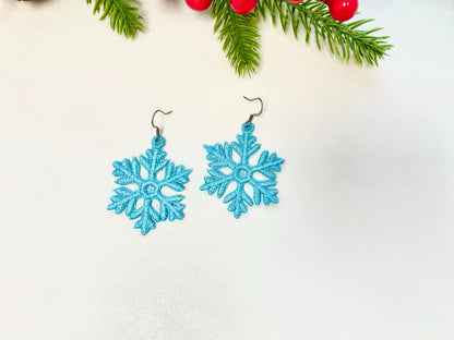 Snowflake charm earrings FSL freestanding lace Christmas machine embroidery designs kids girls Snow earrings size 2 inch simply in the hoop