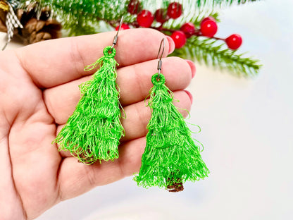 Christmas Tree Fringed Fluffy Earrings or Charm in the Hoop FSL Freestanding Lace Kids Girls Machine Embroidery Designs Size Approx 2 Inch - Etsy