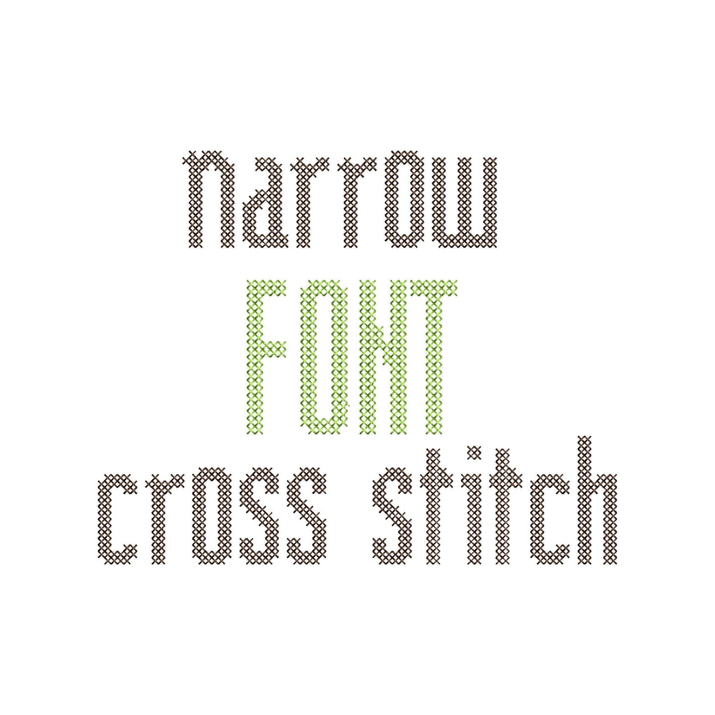 Cross Stitch Narrow Font machine embroidery designs Alphabet Monogram letters numbers punctuation Block style Font sizes 1.6 up to 2.4 inch