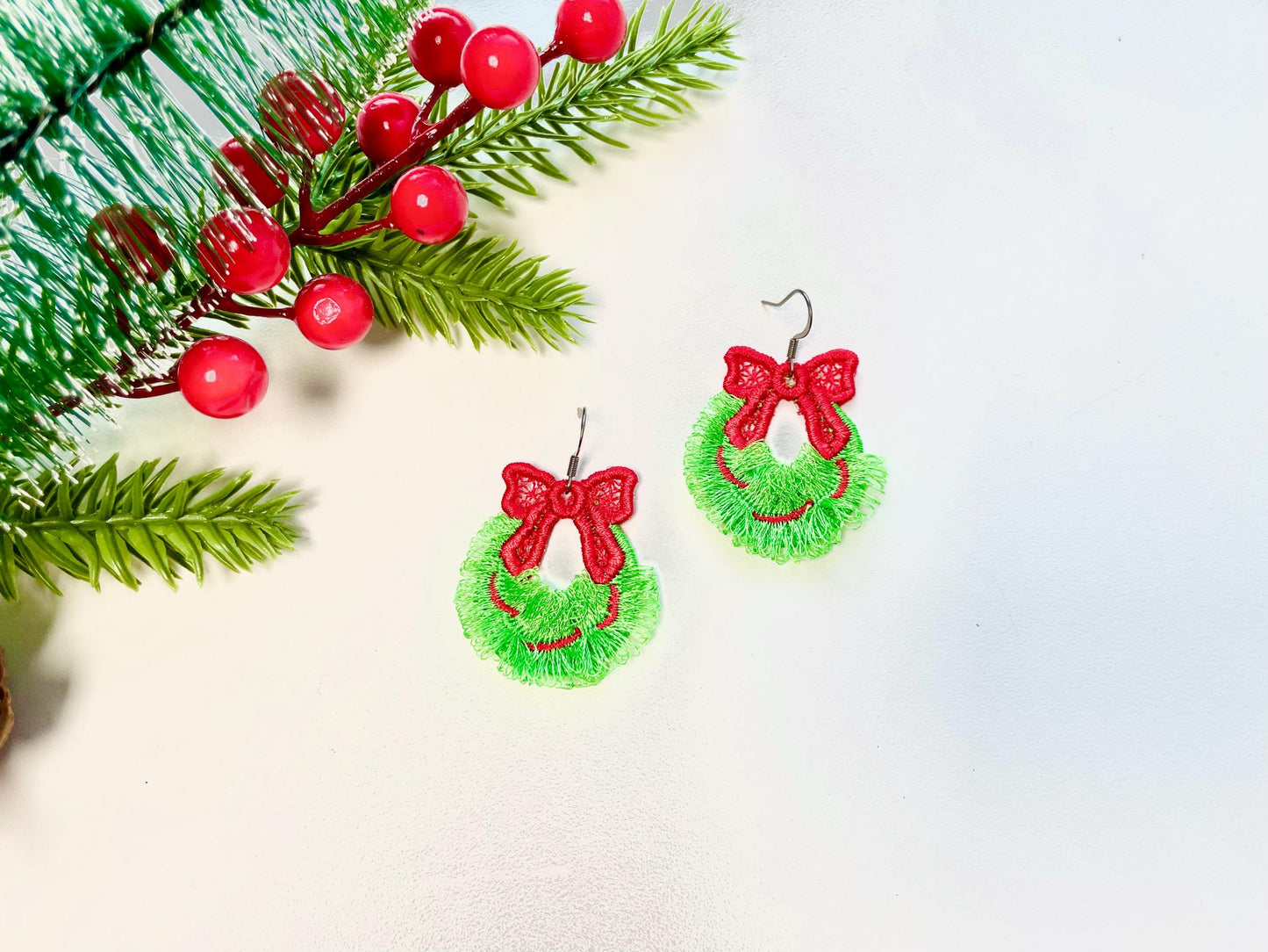 Cute Christmas Wreath Fringed Fluffy Earrings Charm in the Hoop FSL Freestanding Lace Kids Girls Machine Embroidery Designs Size 1.6 Inch - Etsy