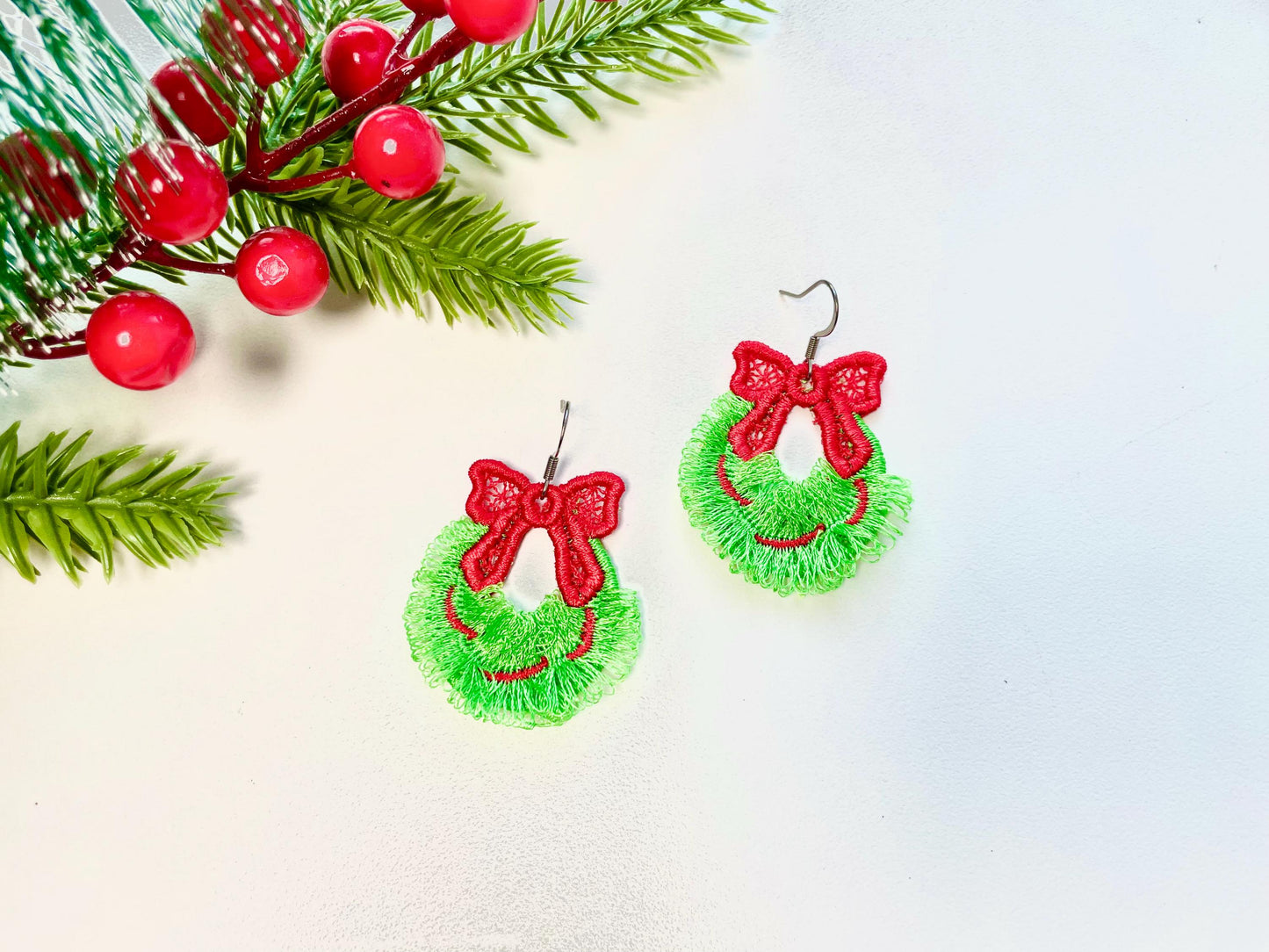 Cute Christmas Wreath Fringed Fluffy Earrings Charm in the Hoop FSL Freestanding Lace Kids Girls Machine Embroidery Designs Size 1.6 Inch - Etsy