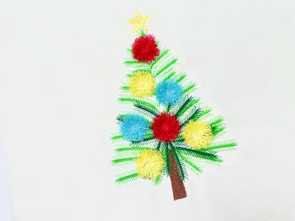 Fringed Fluffy Christmas Tree With Pompom Garland Machine Embroidery Designs Kids Fringe Fur Chenille Spruce Pine Tree Sizes 5 up to 9 Inch - Etsy