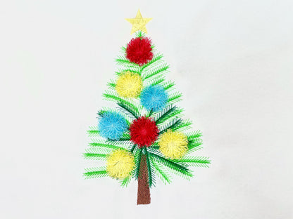 Fringed Fluffy Christmas Tree With Pompom Garland Machine Embroidery Designs Kids Fringe Fur Chenille Spruce Pine Tree Sizes 5 up to 9 Inch - Etsy
