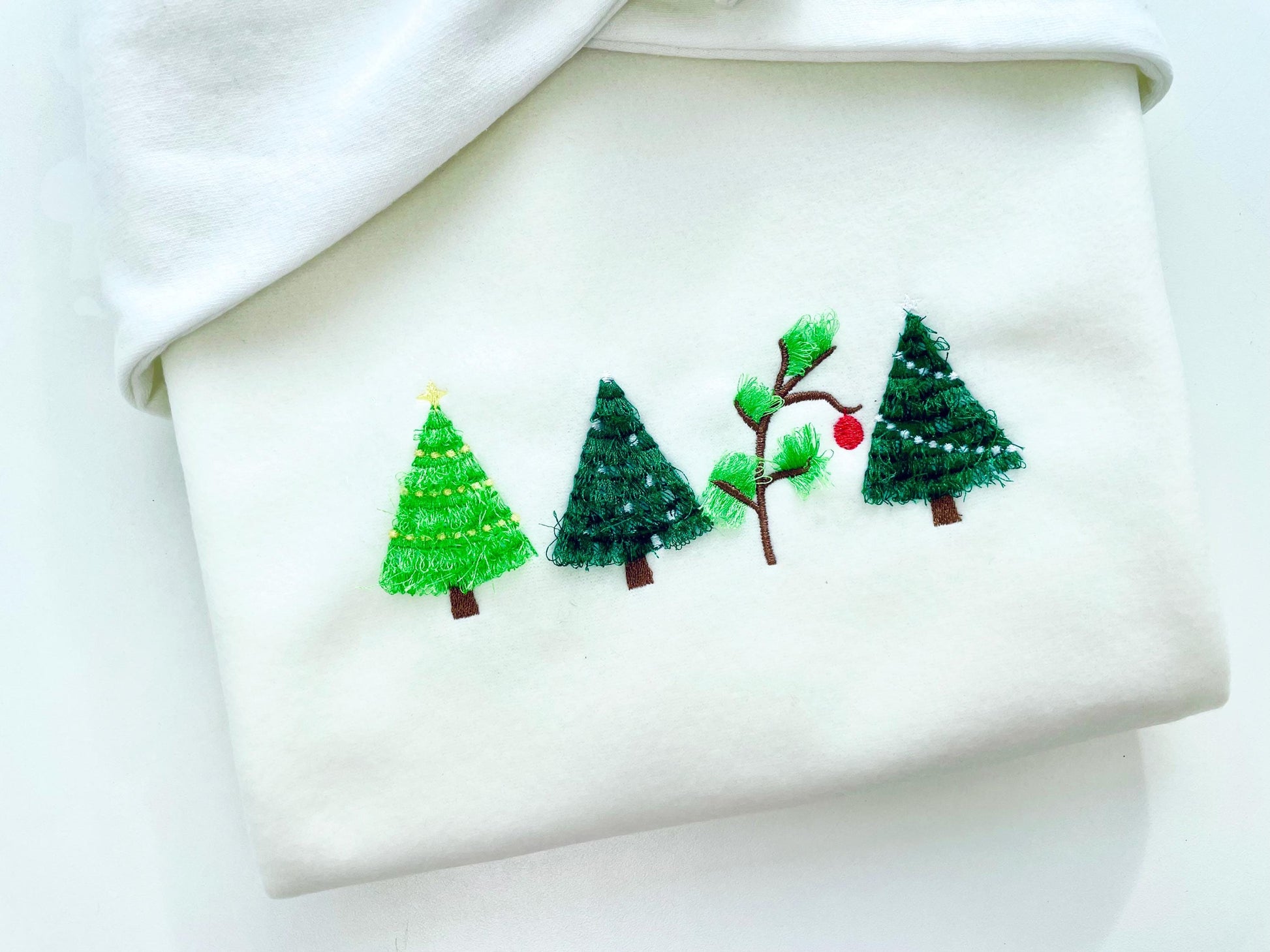 Fringed Fluffy Christmas Tree Four in Row Pine Forest Fringe Fur Chenille Machine Embroidery Designs