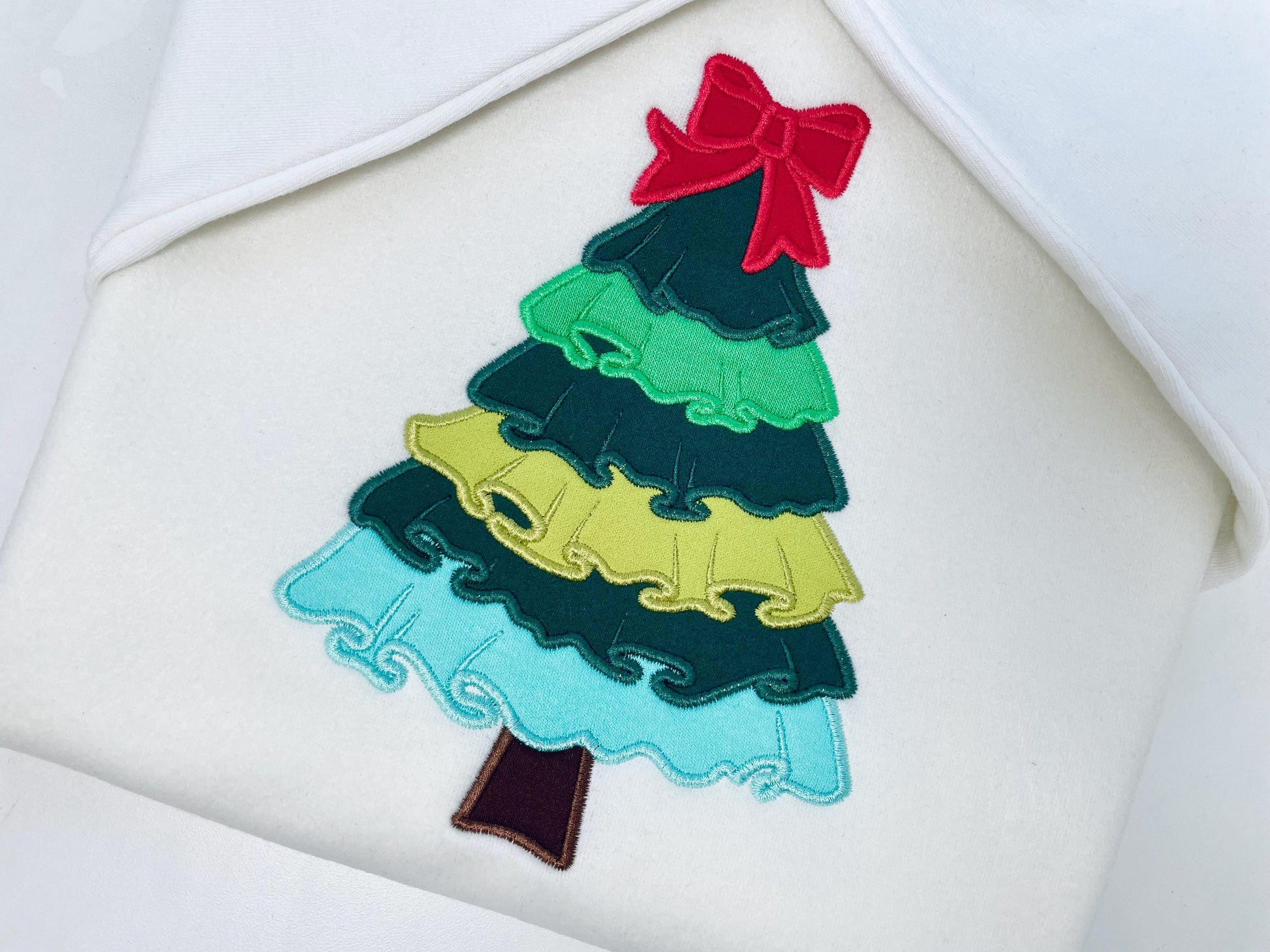 Big Classic Ruffle Christmas Tree with Bow Applique machine embroidery designs sizes 6 up to 9 inch awesome Holiday Pine Tree quick design