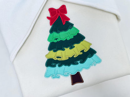 Big Classic Ruffle Christmas Tree with Bow Applique machine embroidery designs sizes 6 up to 9 inch awesome Holiday Pine Tree quick design
