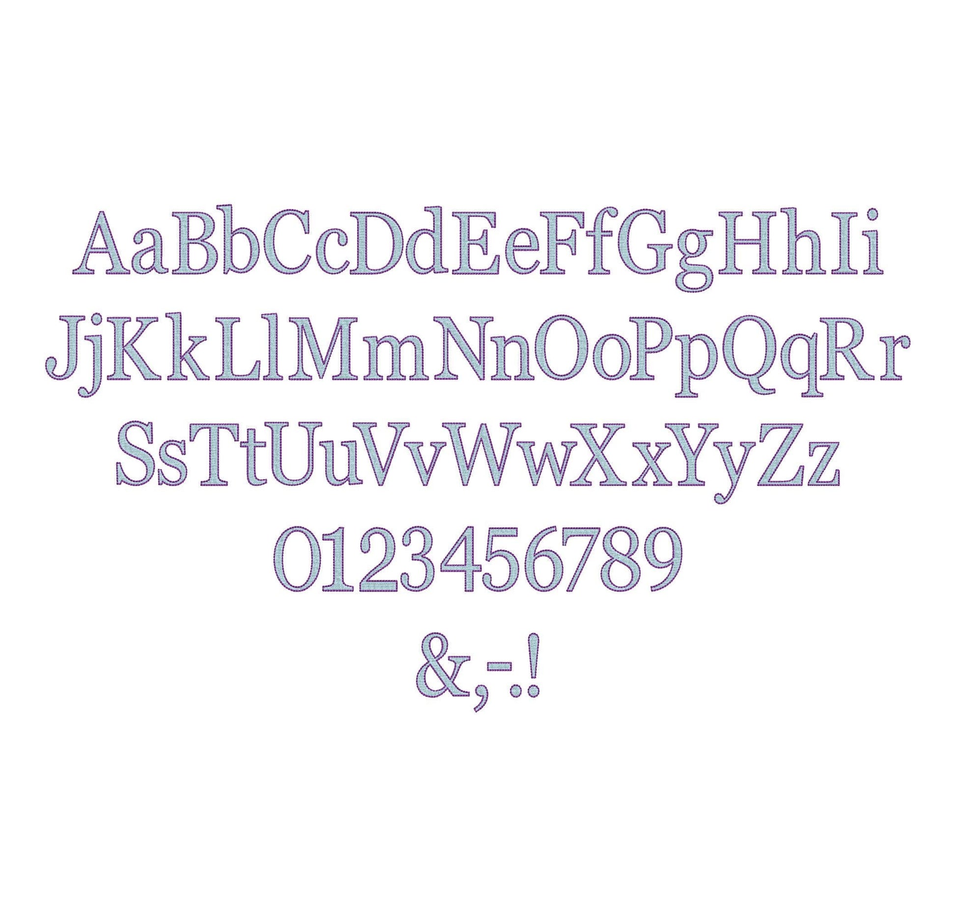 Block FONT Fill Stitch and Bean Outline Alphabet Monogram letters numbers punctuation machine embroidery designs sizes 1.3 up to 3.4 inch BX