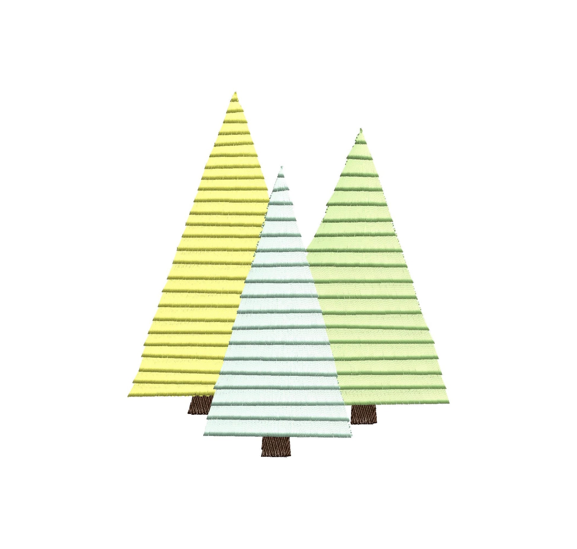 Fringed Fluffy Pine Tree Woodland Christmas Tree Three in a Row Forest Fringe Fur Chenille Machine Embroidery Design