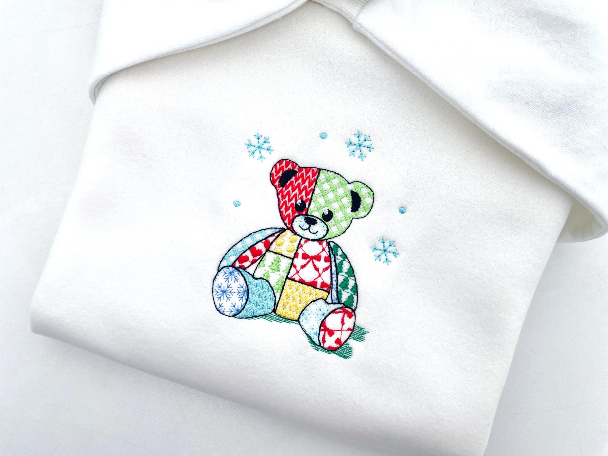 Patchwork Teddy Bear Nathan Christmas theme cute Teddy patterned silhouette outline kids baby machine embroidery designs sizes 4 up to 8 in