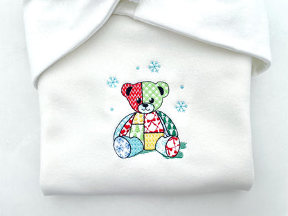 Patchwork Teddy Bear Nathan Christmas theme cute Teddy patterned silhouette outline kids baby machine embroidery designs sizes 4 up to 8 in