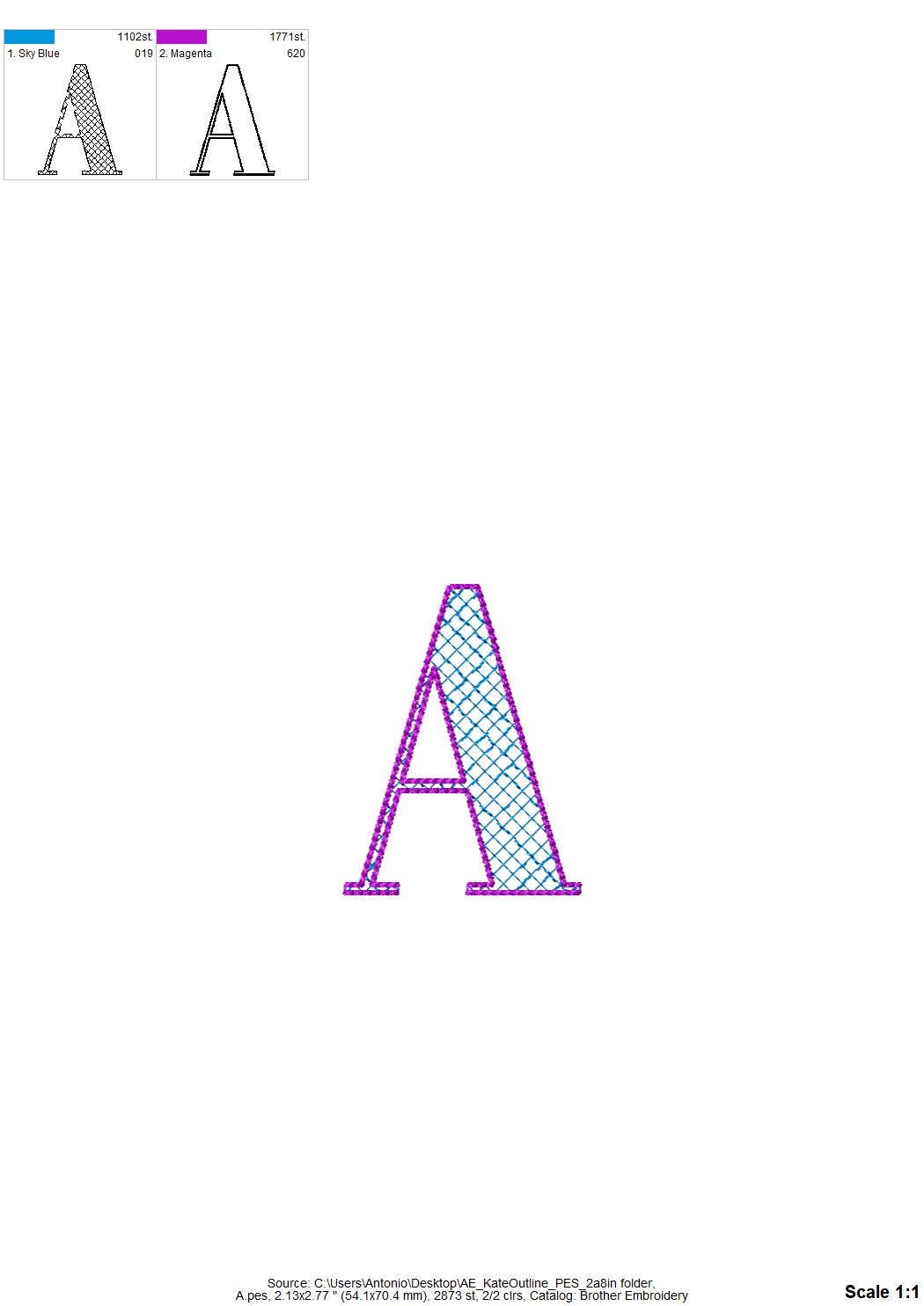 Elegant Font Kate check and outline Block style Font Alphabet Monogram machine embroidery designs many small sizes 0.9 up to 3.5 inch, BX