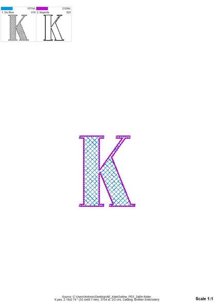 Elegant Font Kate check and outline Block style Font Alphabet Monogram machine embroidery designs many small sizes 0.9 up to 3.5 inch, BX