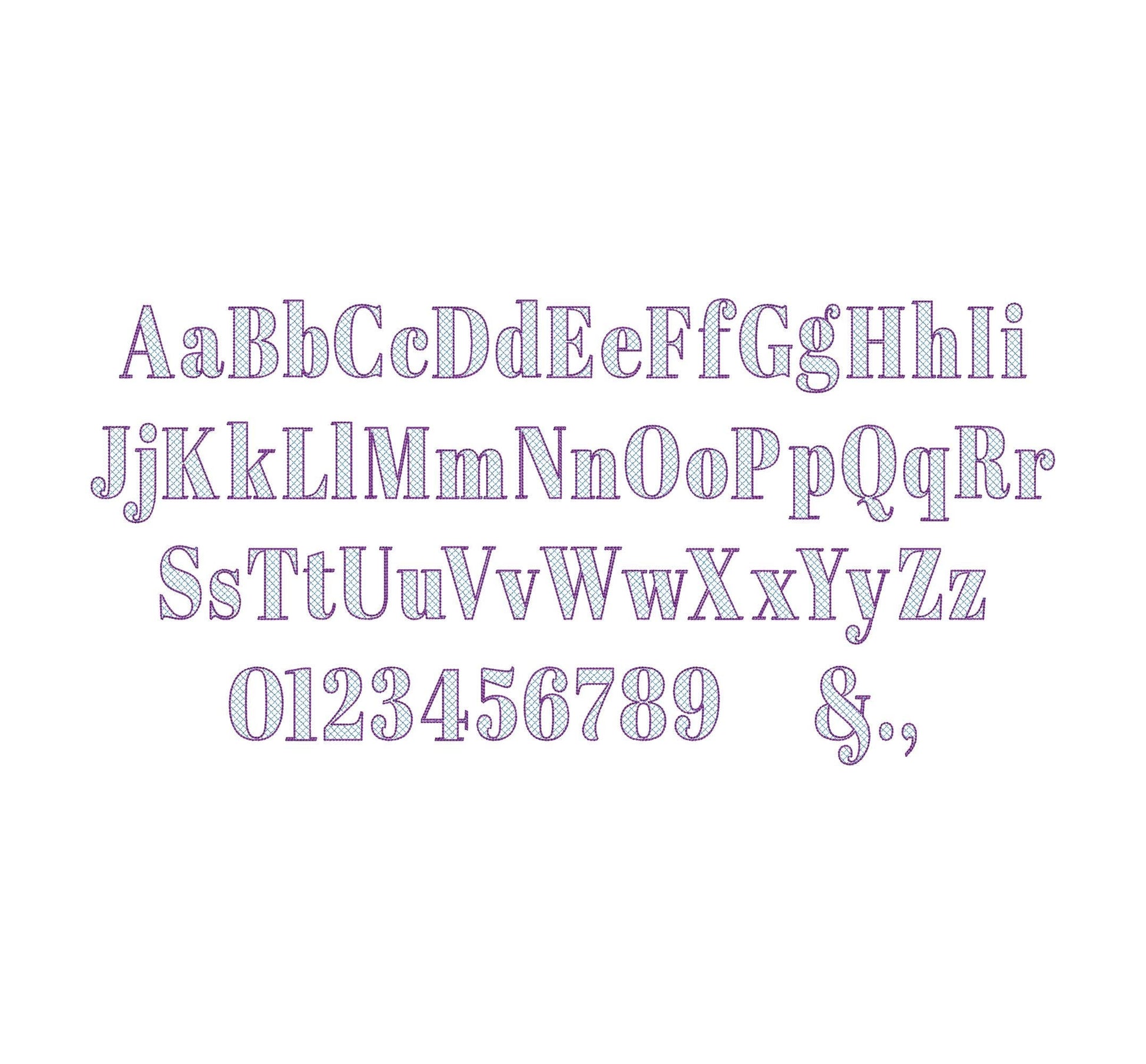 Elegant Font Kate check and outline Block style Font Alphabet Monogram machine embroidery designs many small sizes 0.9 up to 3.5 inch, BX