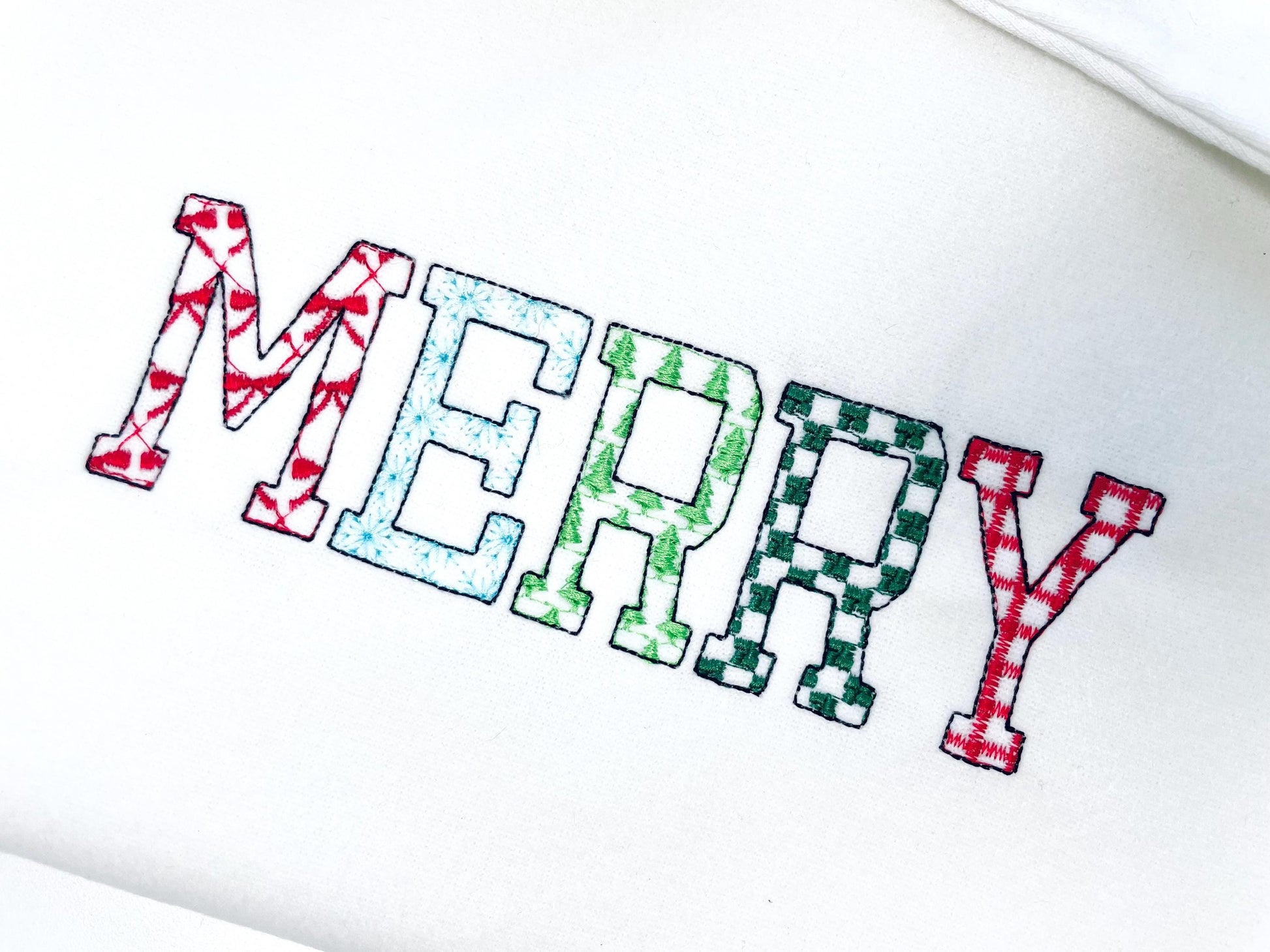 Christmas SET of 5 Patterned Fonts Bow Checks Ricrac Knit Trees Monogram Alphabet machine embroidery designs many sizes combine and merge