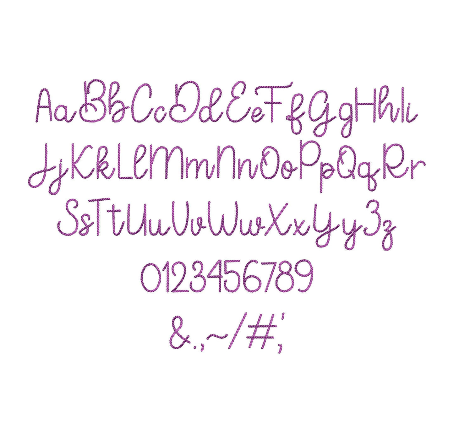 Mini Thin Rope stitch FONT Cowboy lasso textured Alphabet Monogram Machine Embroidery Designs handwritten script