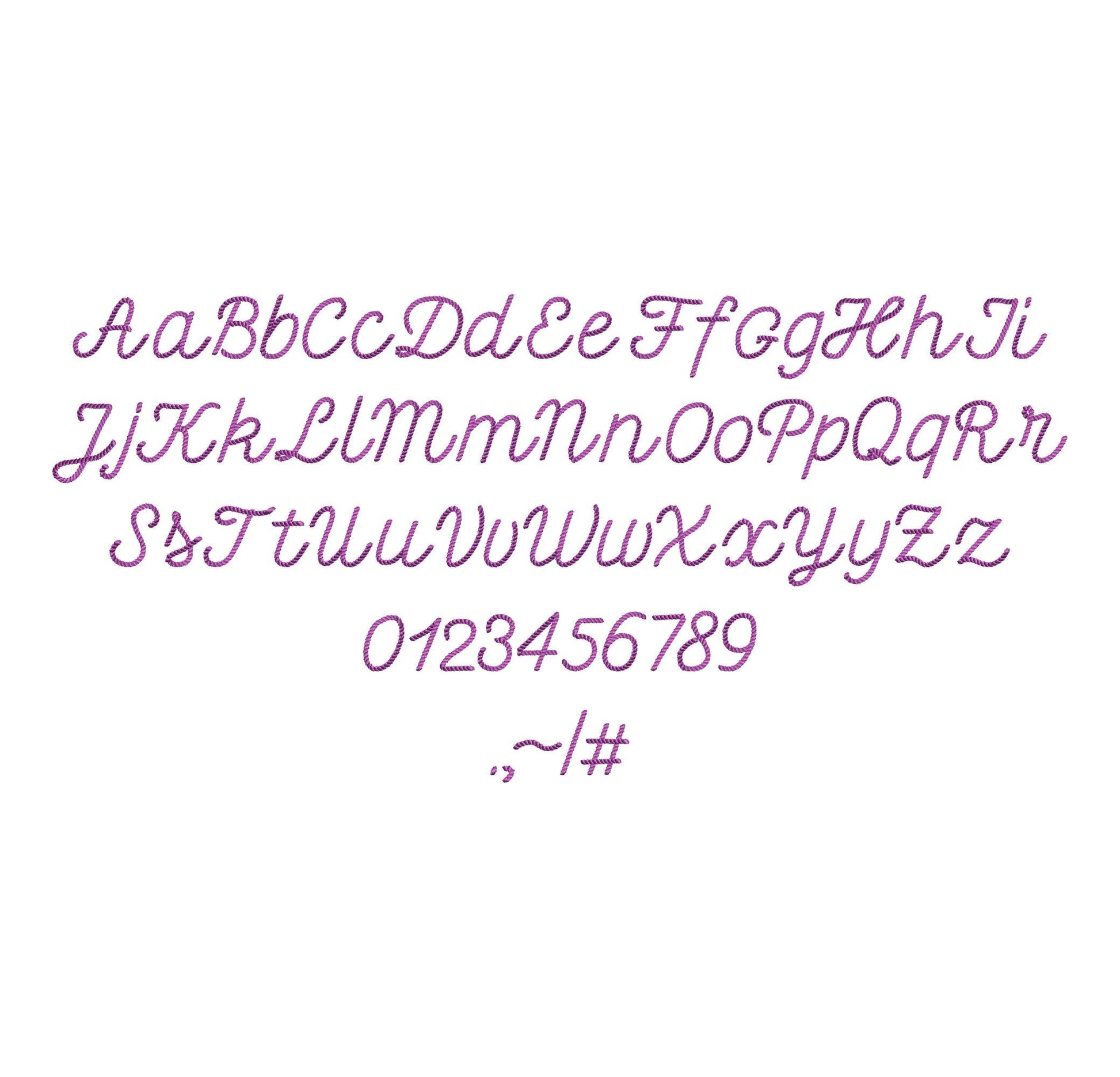 Mini Rope stitch FONT Penny Cowboy Cowgirl textured Alphabet Monogram Machine Embroidery Designs handwritten letters