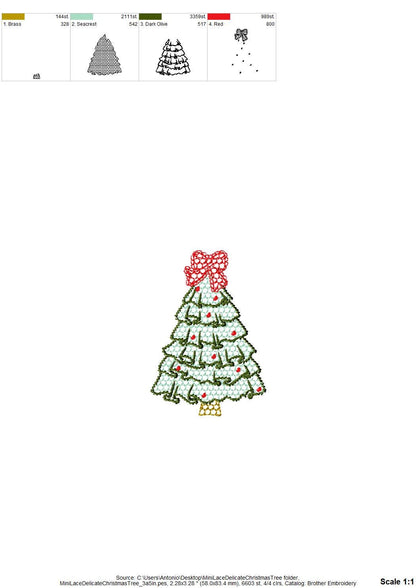 MINI Festive Christmas Tree with Bow awesome Lace Effect and Ruffle machine embroidery designs for hoop 4a4 and 5x7 sweet home decoration