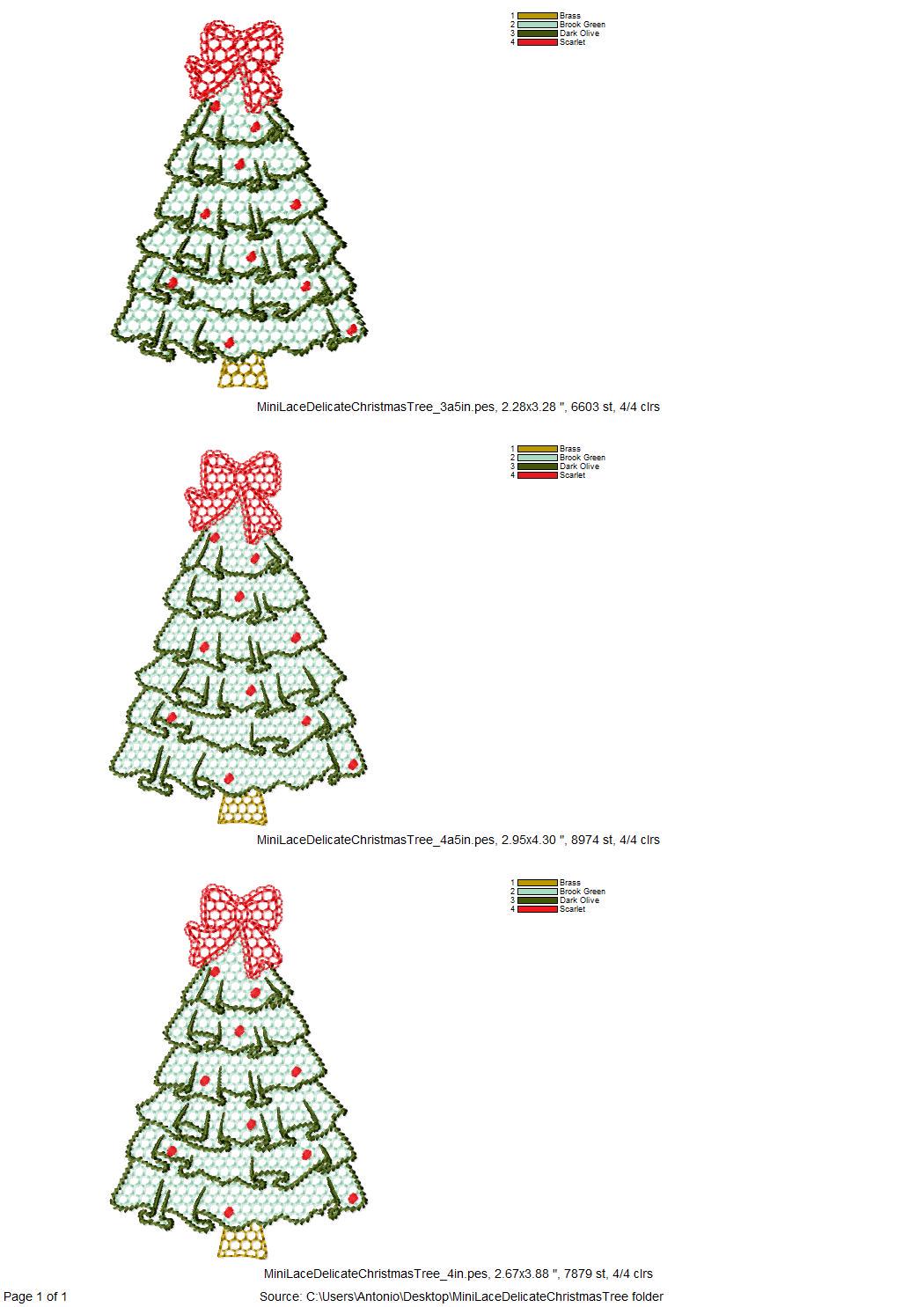 MINI Festive Christmas Tree with Bow awesome Lace Effect and Ruffle machine embroidery designs for hoop 4a4 and 5x7 sweet home decoration
