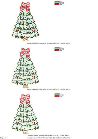 MINI Festive Christmas Tree with Bow awesome Lace Effect and Ruffle machine embroidery designs for hoop 4a4 and 5x7 sweet home decoration