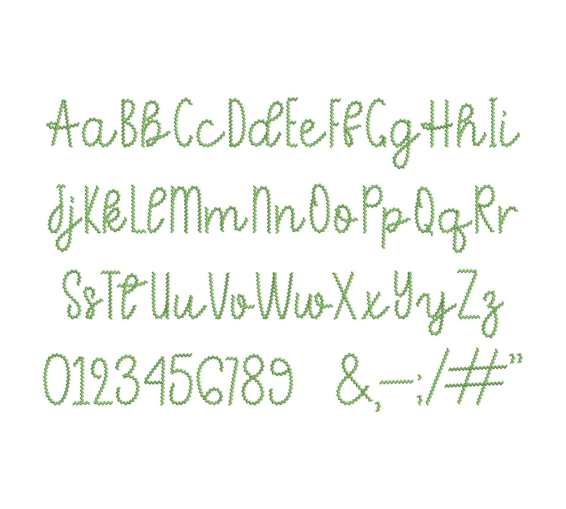 Whimsical RicRac Handwritten Font machine embroidery designs Monogram Alphabet