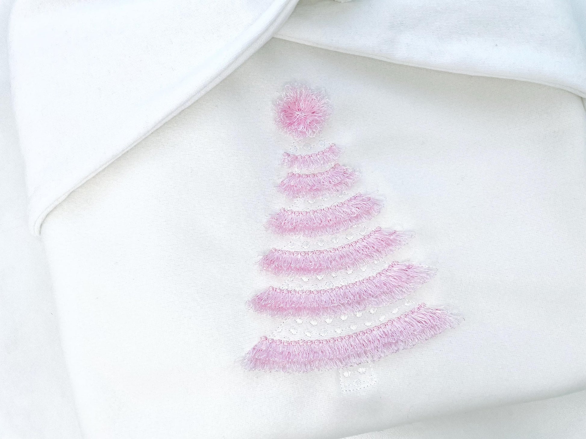 Fringed Fluffy Christmas Tree With Pompom Machine Embroidery Designs Baby Pink Spruce Kids Fringe Fur Chenille Design Sizes 5 up to 7 Inch - Etsy