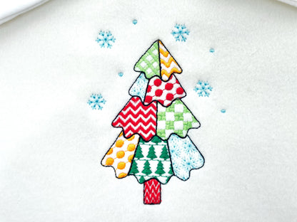 Patchwork Christmas Tree falling Snowflake folk patterned silhouette outline machine embroidery designs many sizes 4 up to 8 inches