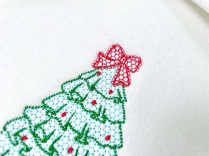 MINI Festive Christmas Tree with Bow awesome Lace Effect and Ruffle machine embroidery designs for hoop 4a4 and 5x7 sweet home decoration